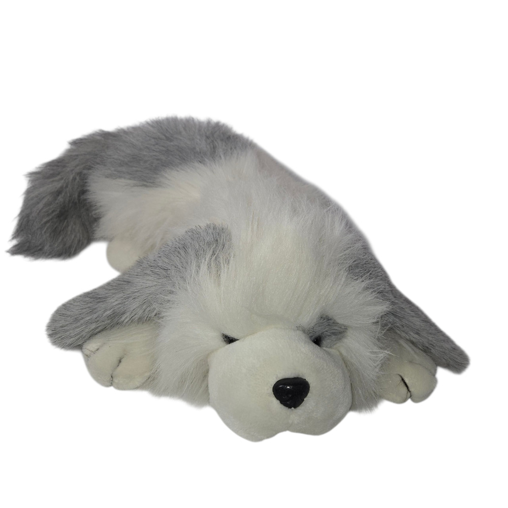 Vtg Hug-Me-Home‎ Plush Grey White Puppy Dog 17" English Sheepdog Stuffed Animal